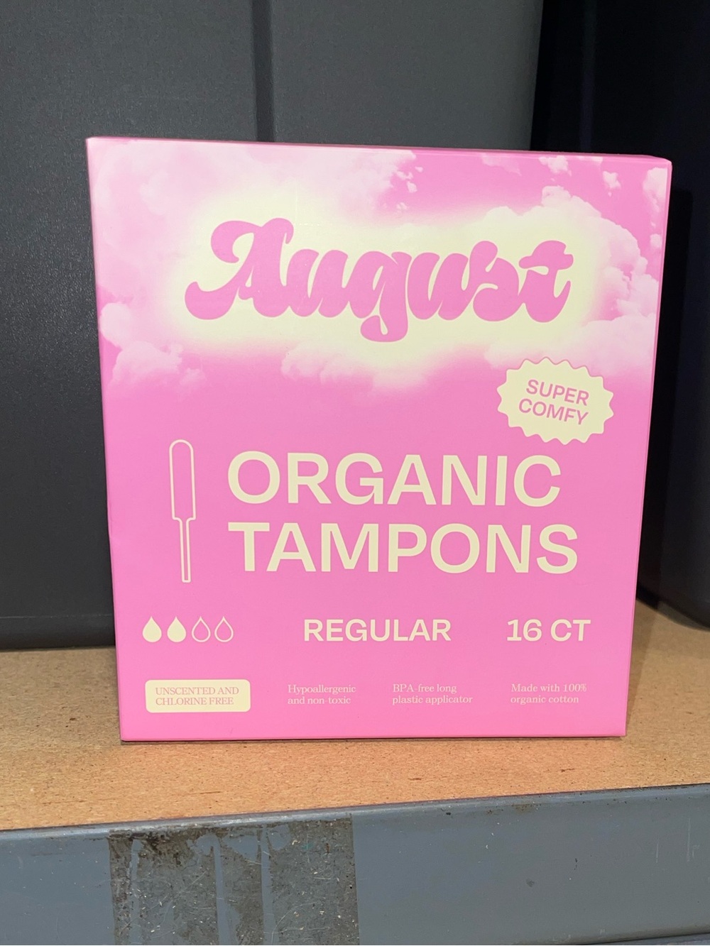 August Organic Tampons 100% Organic Cotton Unscented Chlorine-Free BPA-Free 16ct
